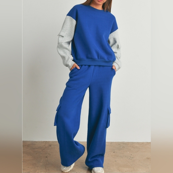 #058A 🛑M NEW! CHIC TRENDY FLEECE TERRY w/ SIDE PATCHED CARGO SWEATPANTS - Picture 6 of 12